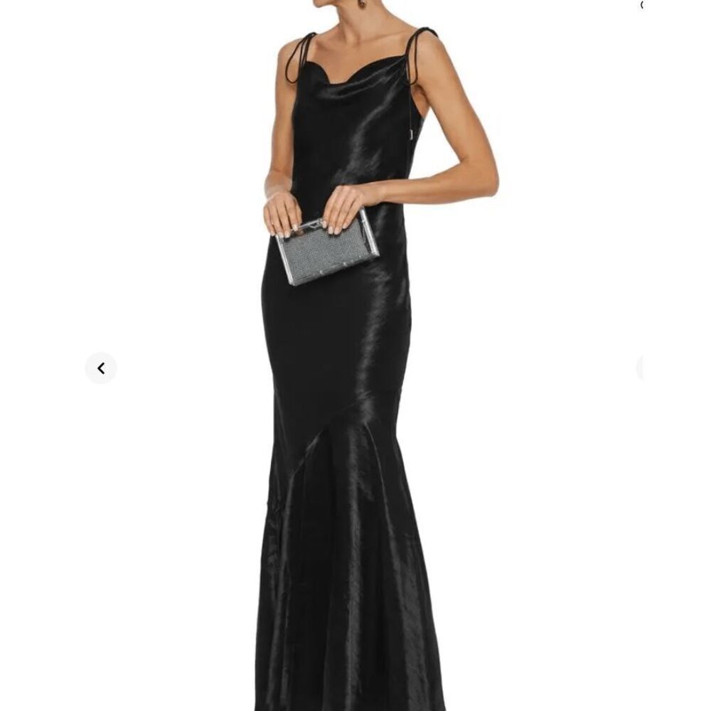 NEW! Rebecca Vallance Henri Maxi Dress Black Satin Mermaid‎ Tie Straps US Size 6